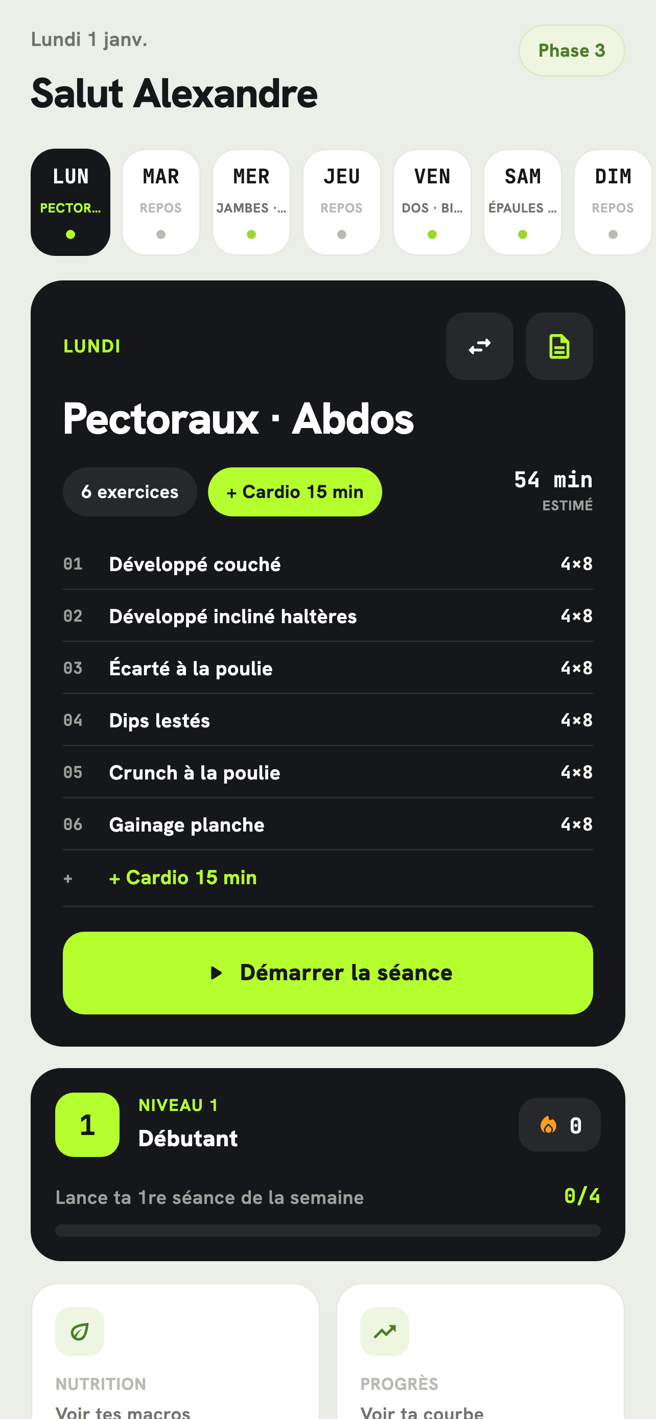 SportHabits : séance en cours, cliquer pour agrandir